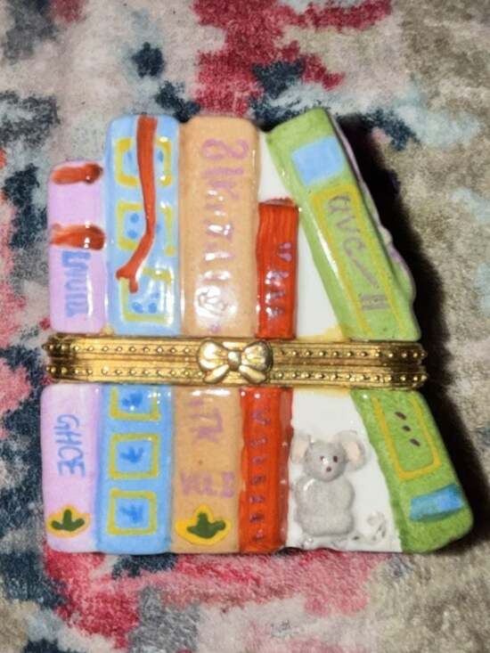PHB Other - PHB Porcelain Hinged Trinket Box - Stacked Books with Mouse
